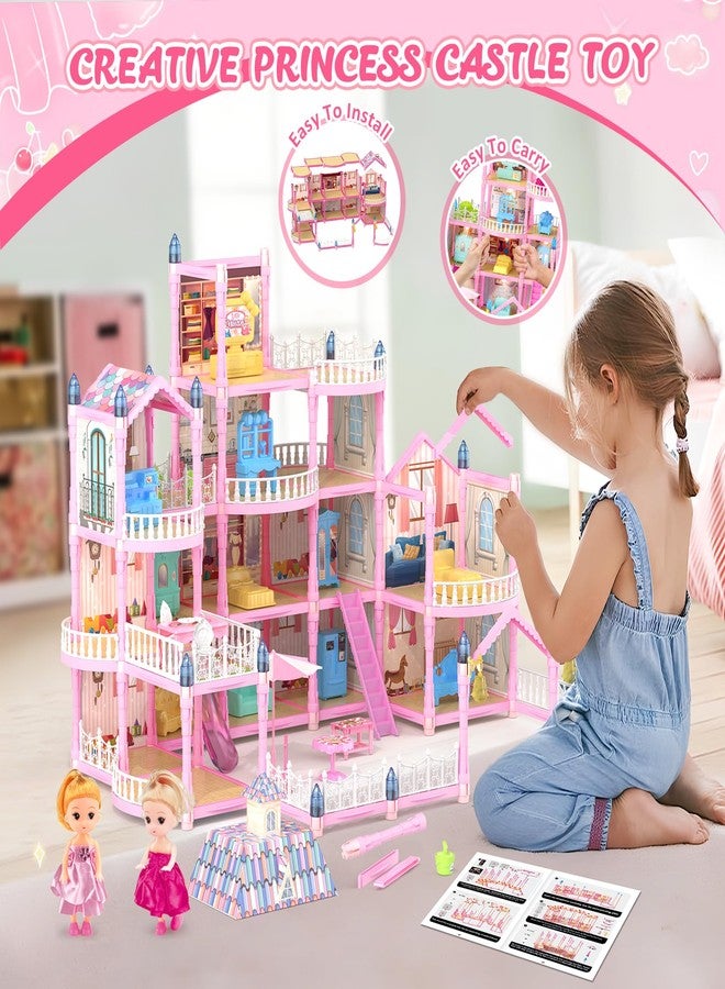 randhar Doll House for Girls, Dream Dollhouse 4-Story 15 Rooms with 2 Dolls, Lights, Animals, Furniture and Accessories, Pretend-Play Toddler Playhouse Gift for 3 4 5 6 7 8 9 10+ Year Old Girls Toys - Image 5